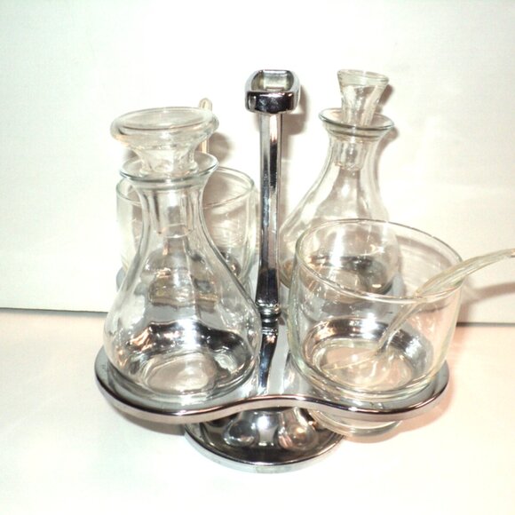 Cruet and Condiment Set Caddy Stainless Steel 60s Milbern Mid Century Vintage - Picture 4 of 6